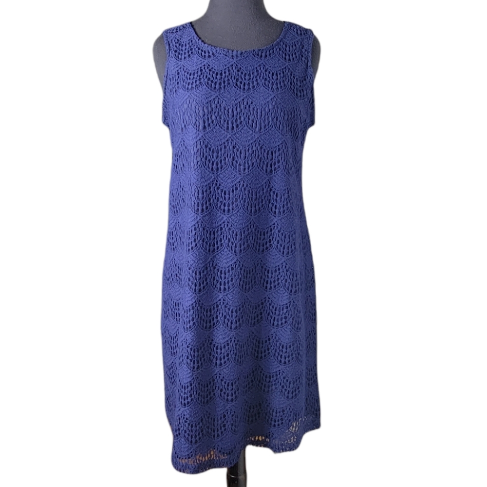 Ma Cherie maternity blue crochet lace sleeveless shift dress women's size medium